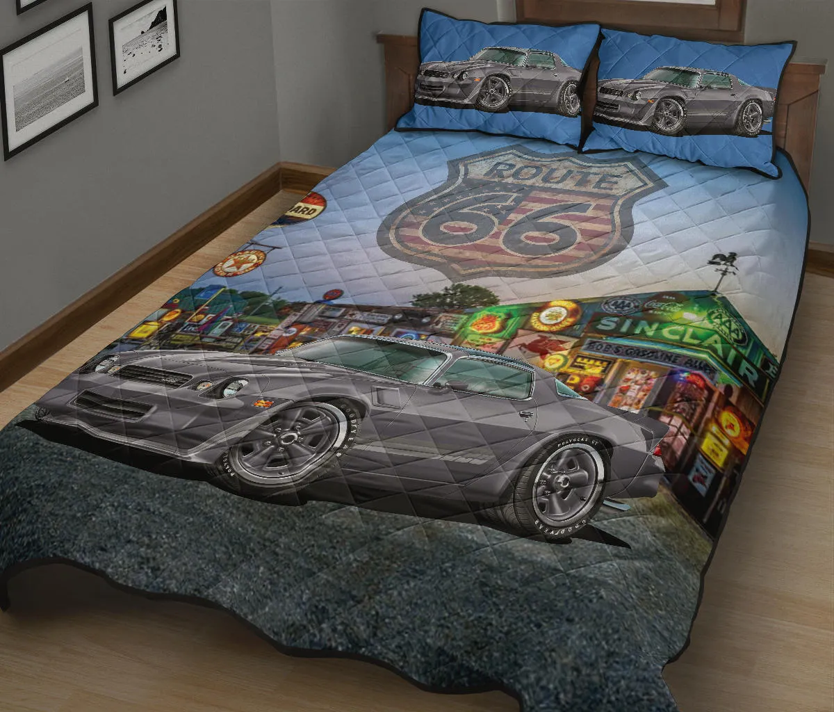 1981 Chevy Camaro Gray Route 66 Quilt Set