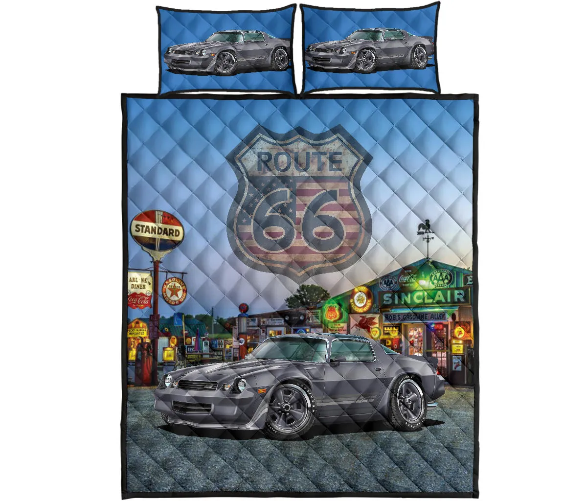 1981 Chevy Camaro Gray Route 66 Quilt Set