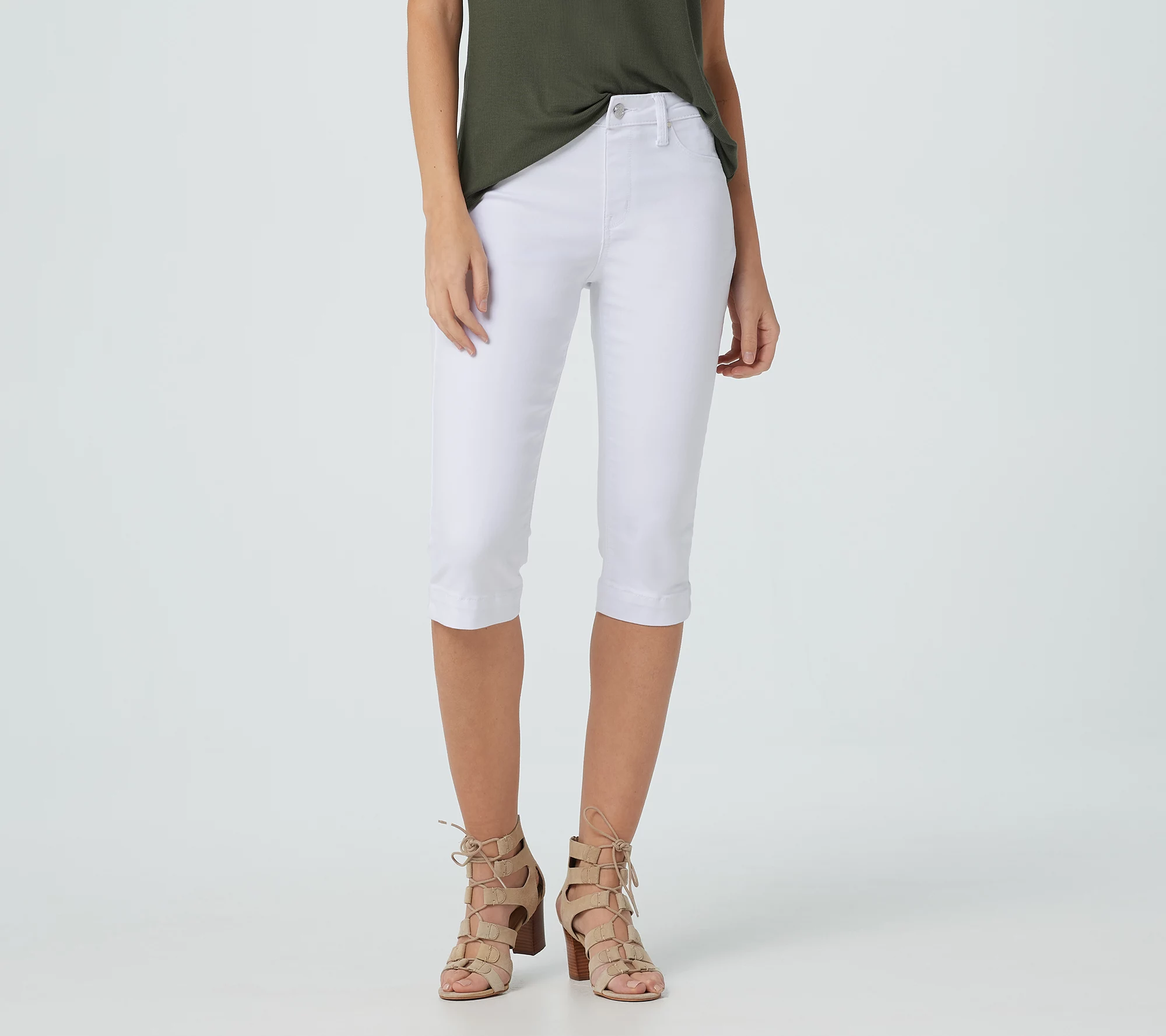 "As Is" Laurie Felt White Silky Denim Pedal Pusher Pull-On Jeans