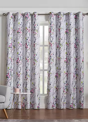 Alan Symonds Sakura Blossom Blackout Pair of Eyelet Curtains | Kaleidoscope