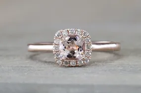 Andrea Halo Solitaire 5mm Cushion Morganite M3021