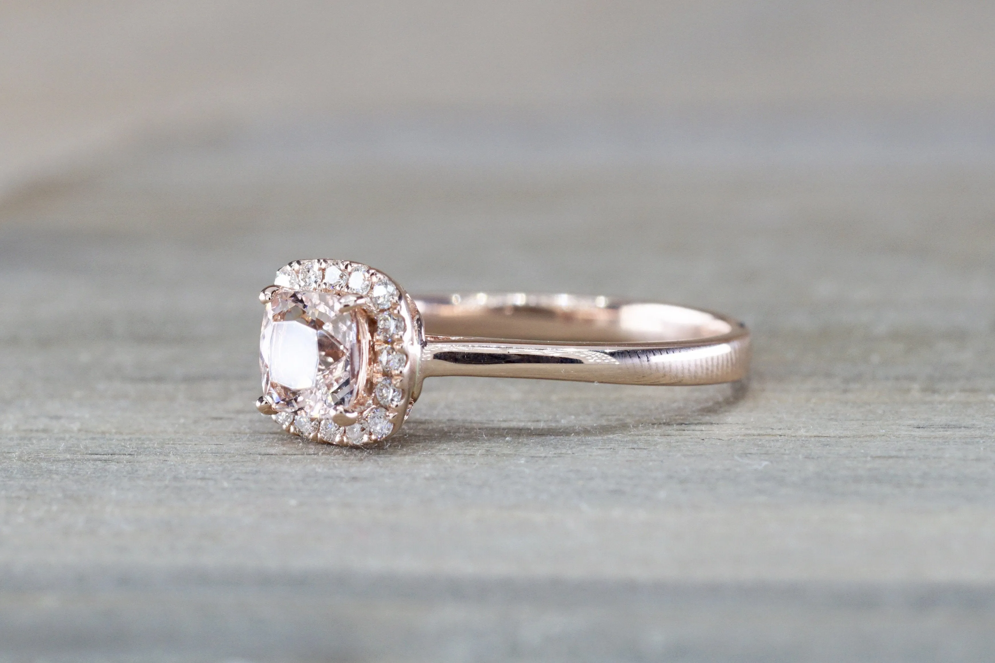 Andrea Halo Solitaire 5mm Cushion Morganite M3021