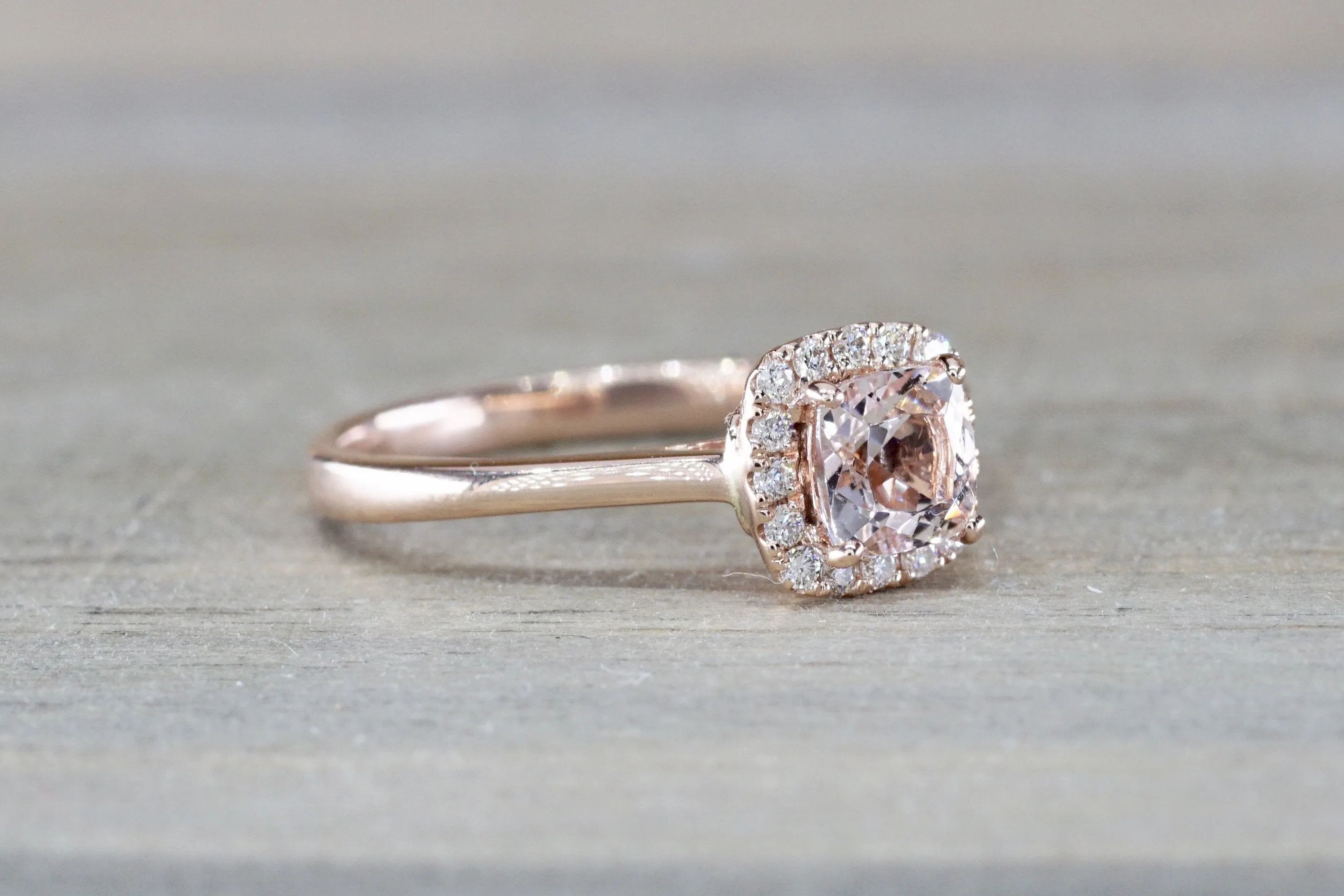 Andrea Halo Solitaire 5mm Cushion Morganite M3021