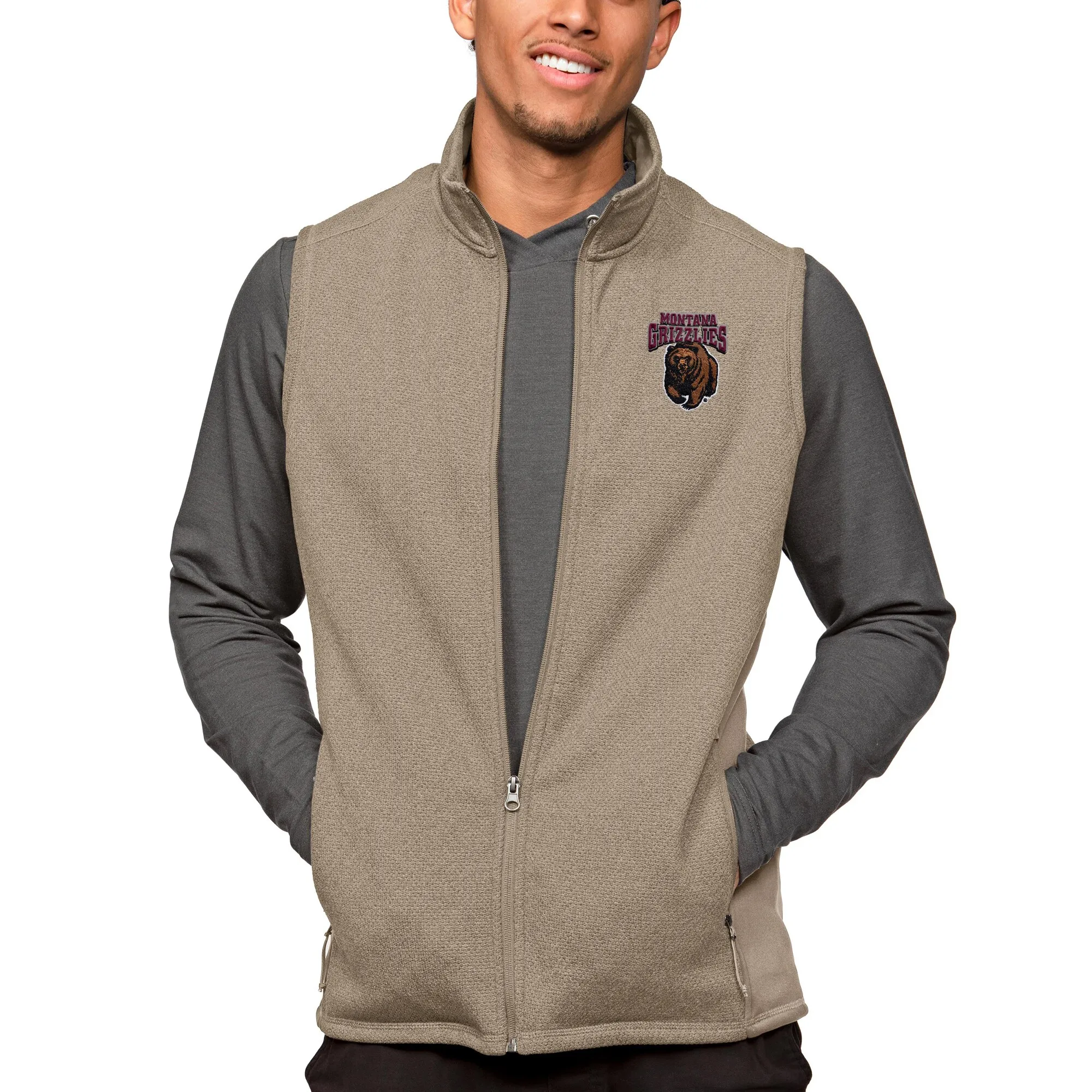 Antigua Montana Grizzlies Oatmeal Course Full-Zip Vest