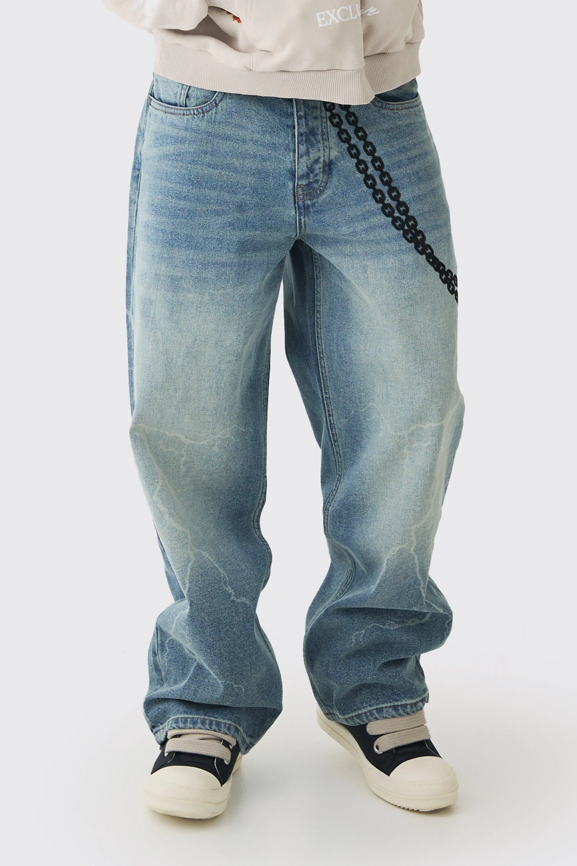 Baggy Rigid Laser Print Lightning Jeans