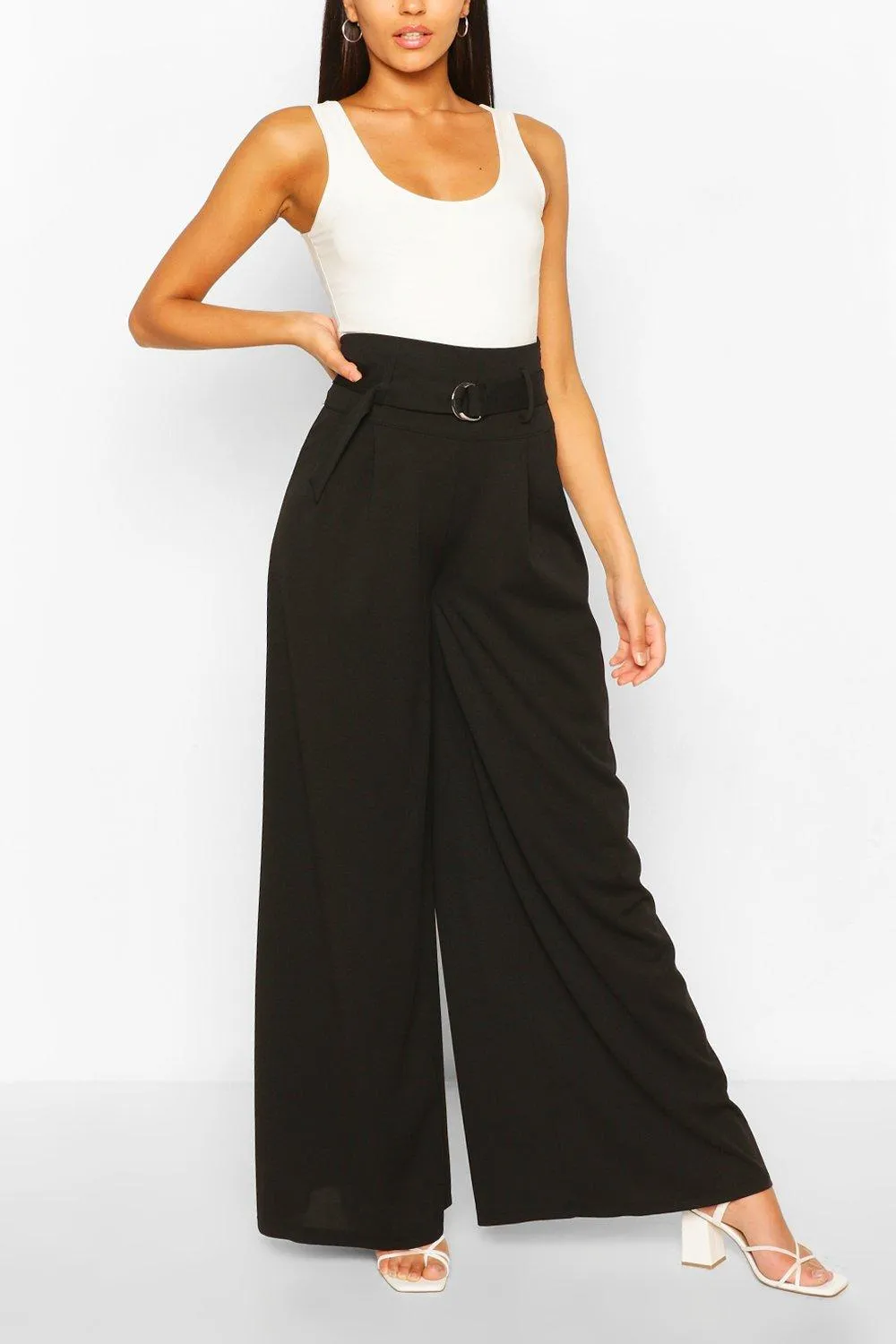 Belted Deep Waist Extreme Wide Leg Pants