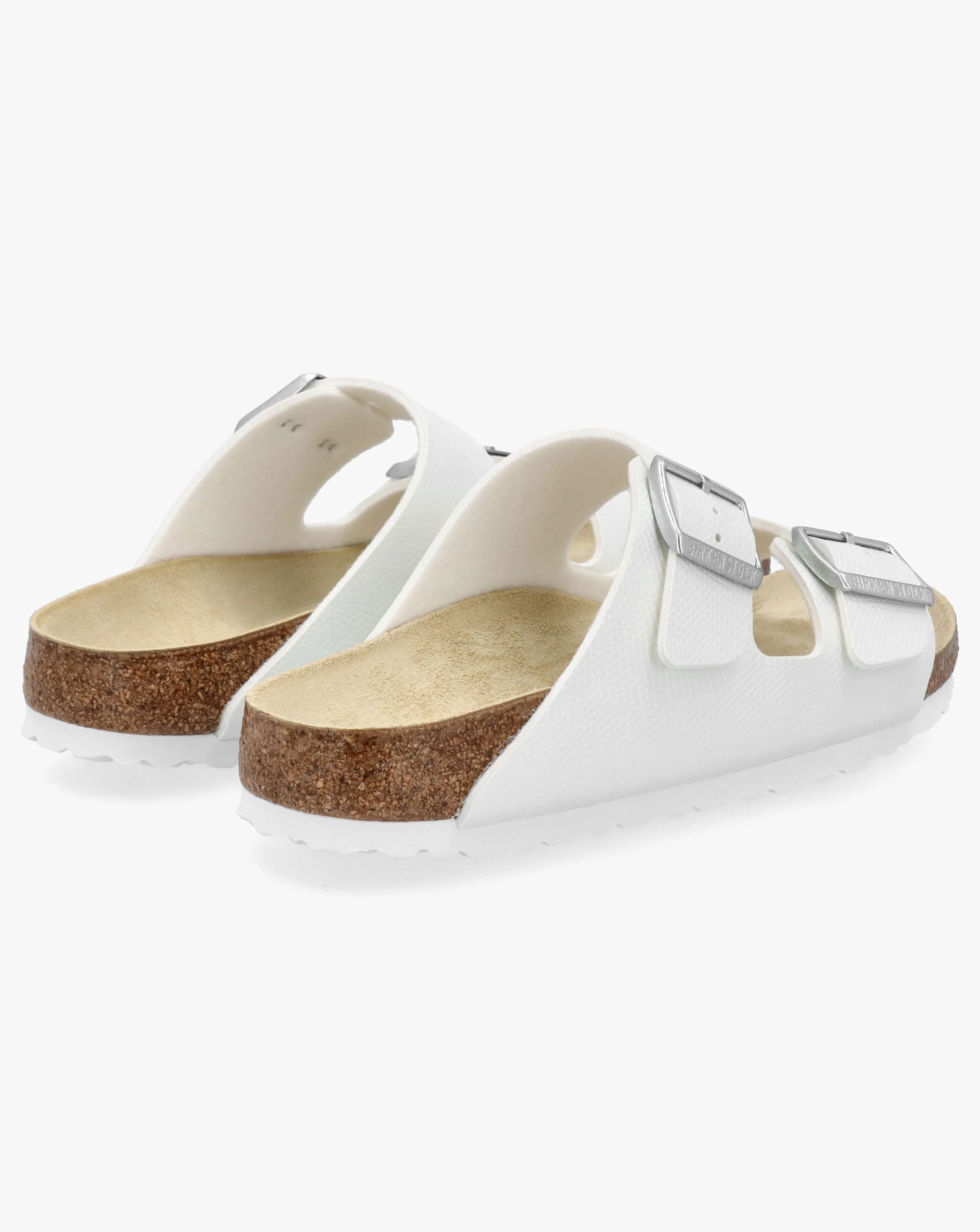 Birkenstock Arizona Birko-Flor Shiny Lizard White Two Bar Mules Narrow Width | Simply Be