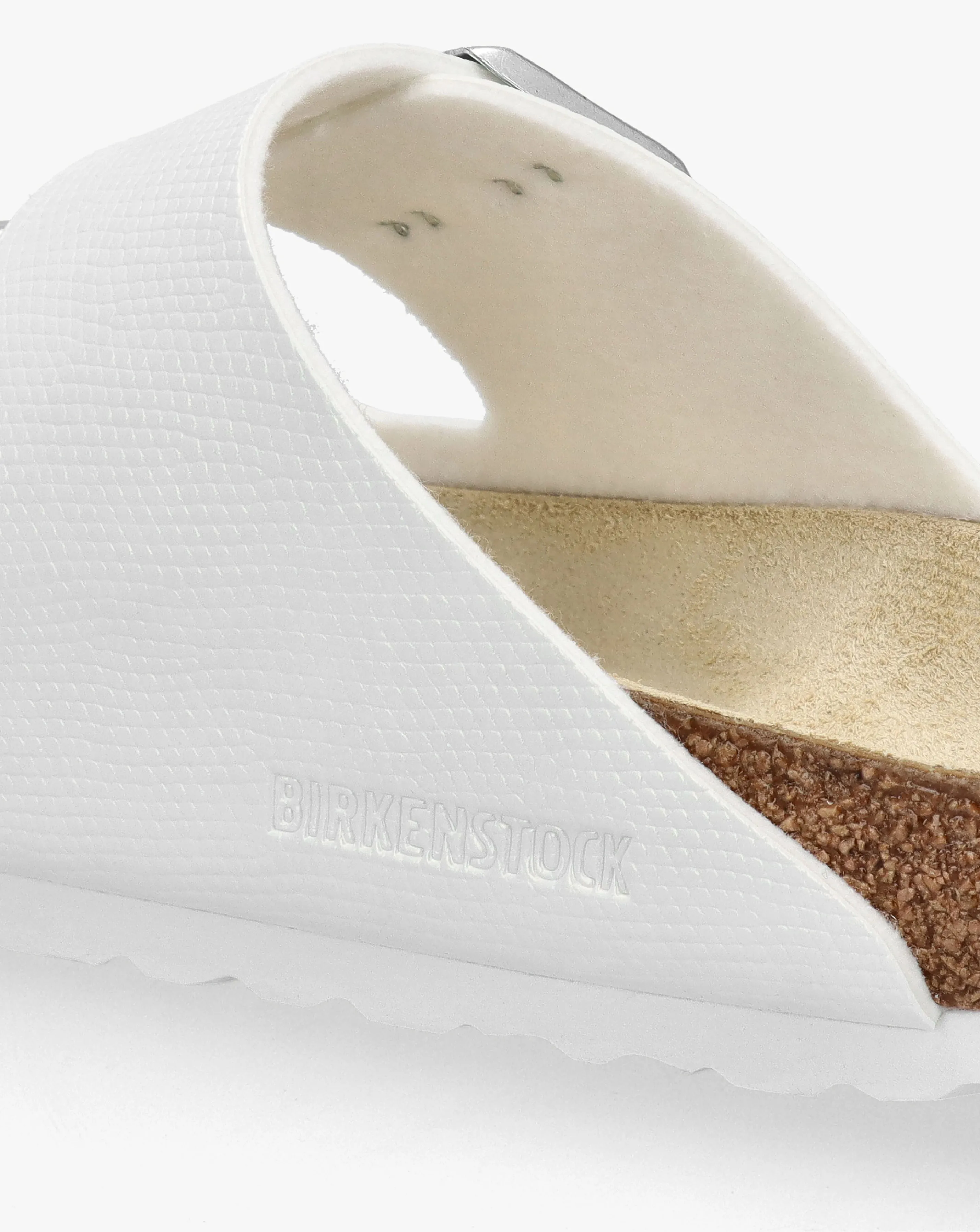 Birkenstock Arizona Birko-Flor Shiny Lizard White Two Bar Mules Narrow Width | Simply Be