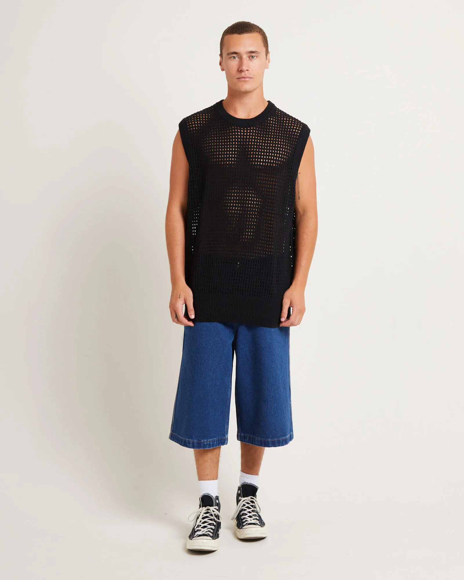 blacknoise/whiterain Lydo Net Knit Vest in Black