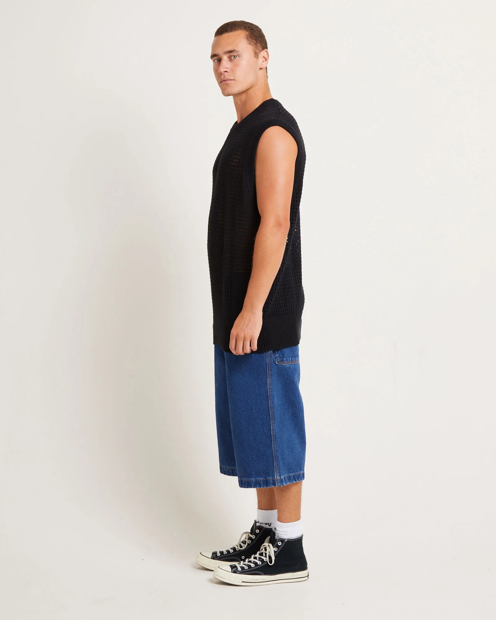 blacknoise/whiterain Lydo Net Knit Vest in Black