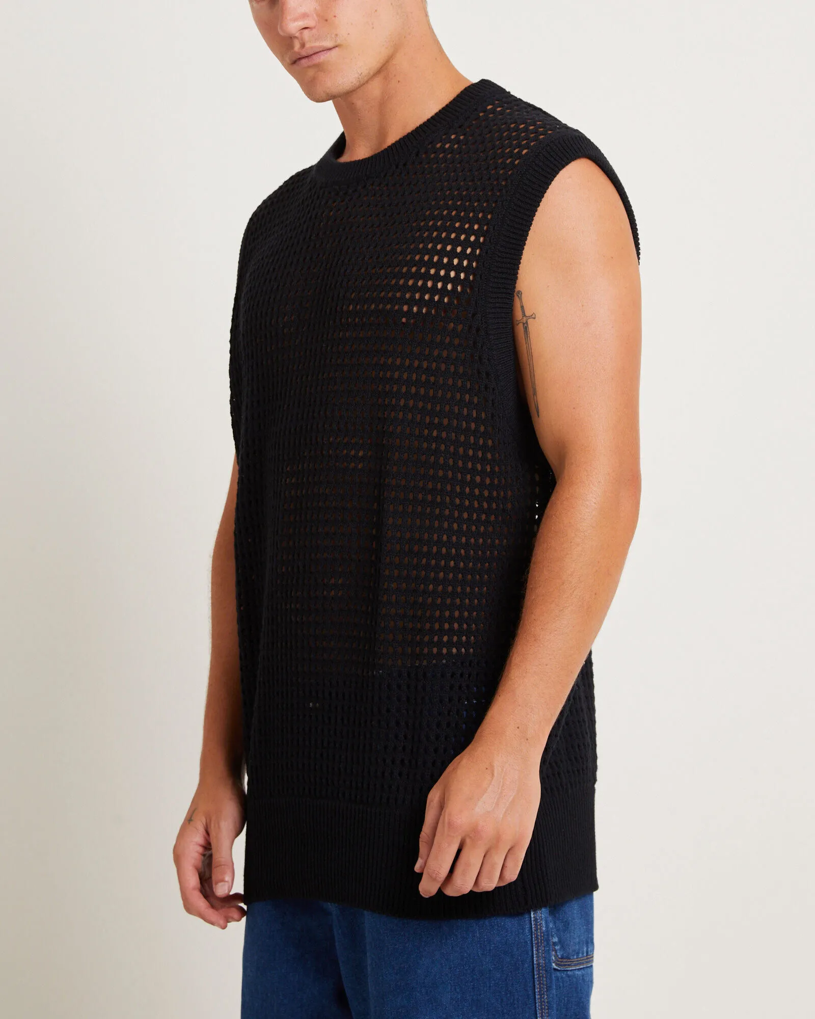 blacknoise/whiterain Lydo Net Knit Vest in Black