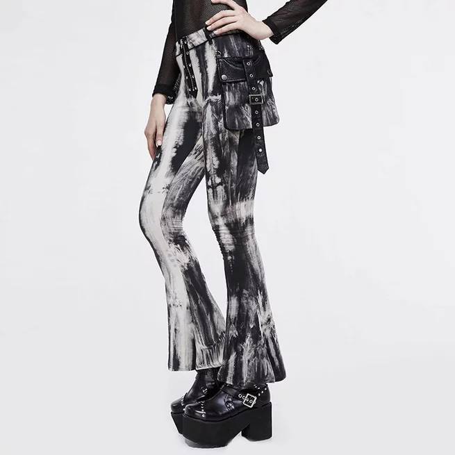 Boho Women's Tie & Dye Wide Leg Removable Side Pocket Pants With Zipper