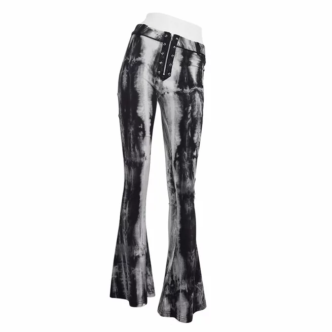 Boho Women's Tie & Dye Wide Leg Removable Side Pocket Pants With Zipper