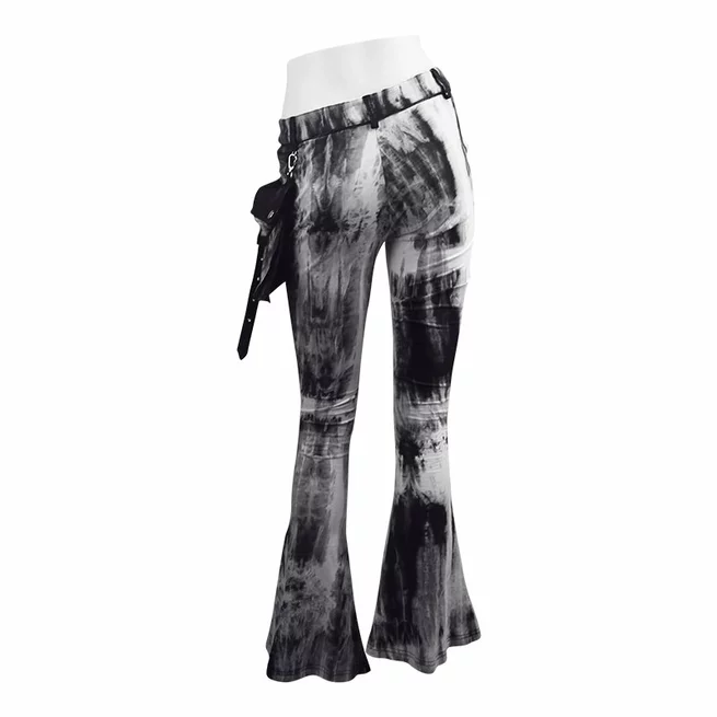 Boho Women's Tie & Dye Wide Leg Removable Side Pocket Pants With Zipper