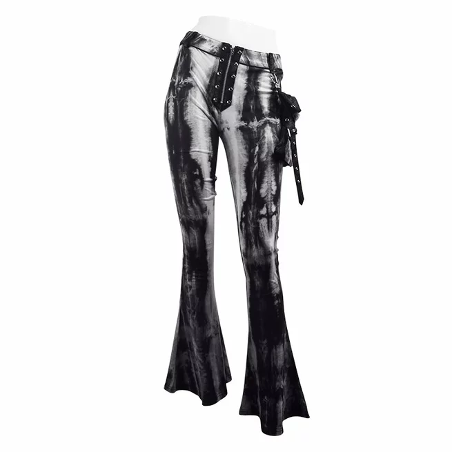 Boho Women's Tie & Dye Wide Leg Removable Side Pocket Pants With Zipper