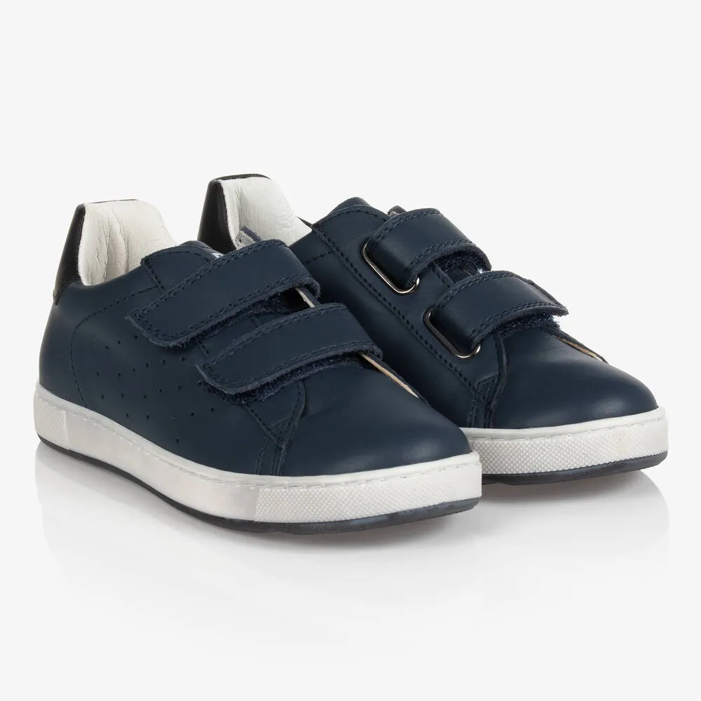 Boys Navy Blue Leather Trainers