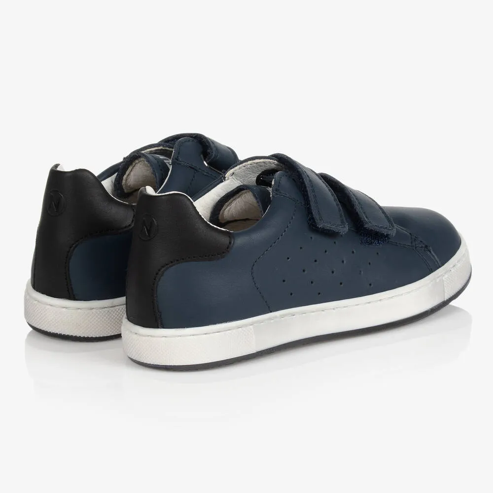 Boys Navy Blue Leather Trainers