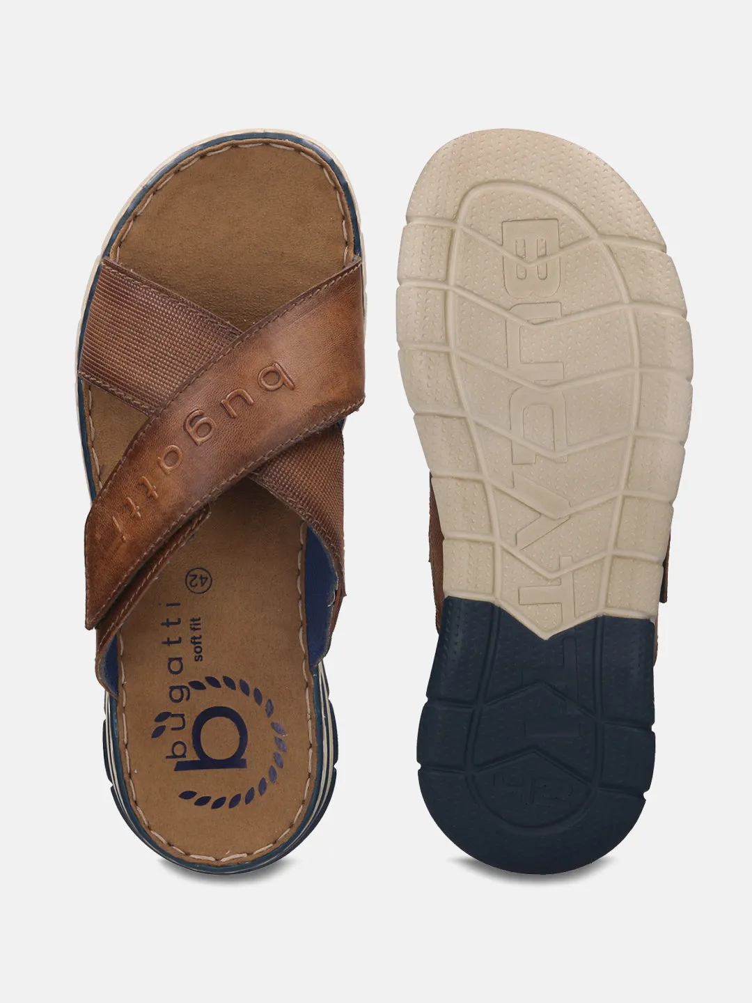 bugatti Cognac Cross Strap Sandals