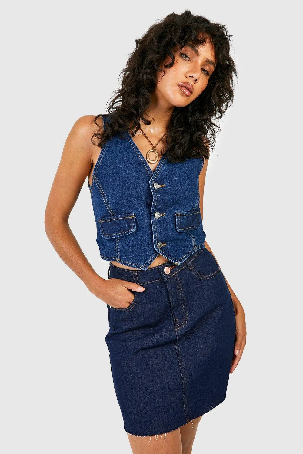 Button Through Denim Vest