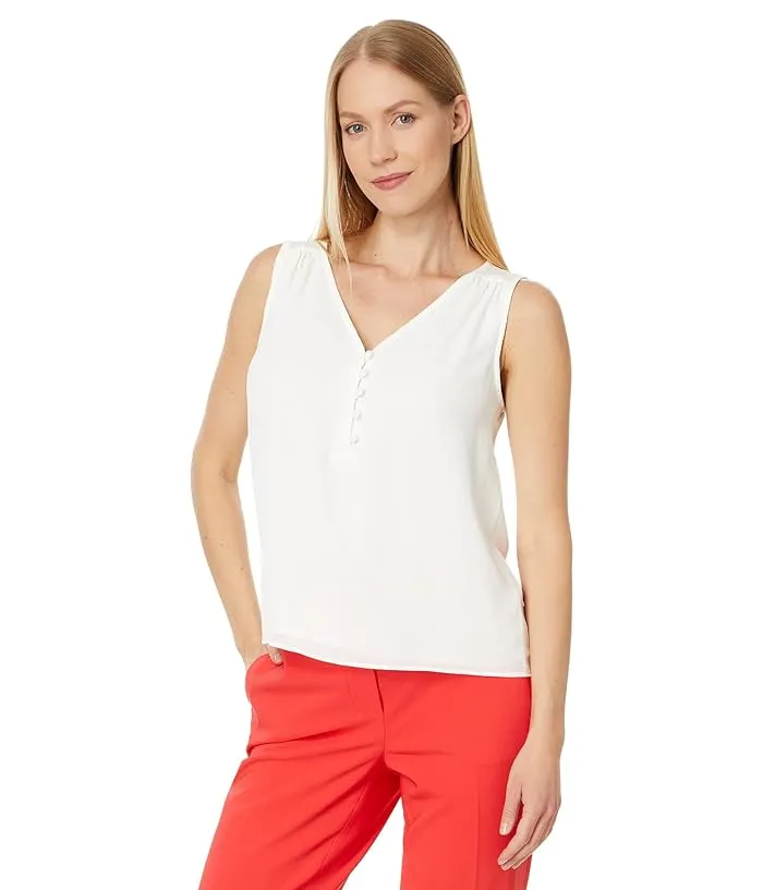 CeCe Half Button-Down Sleeveless Tank Top