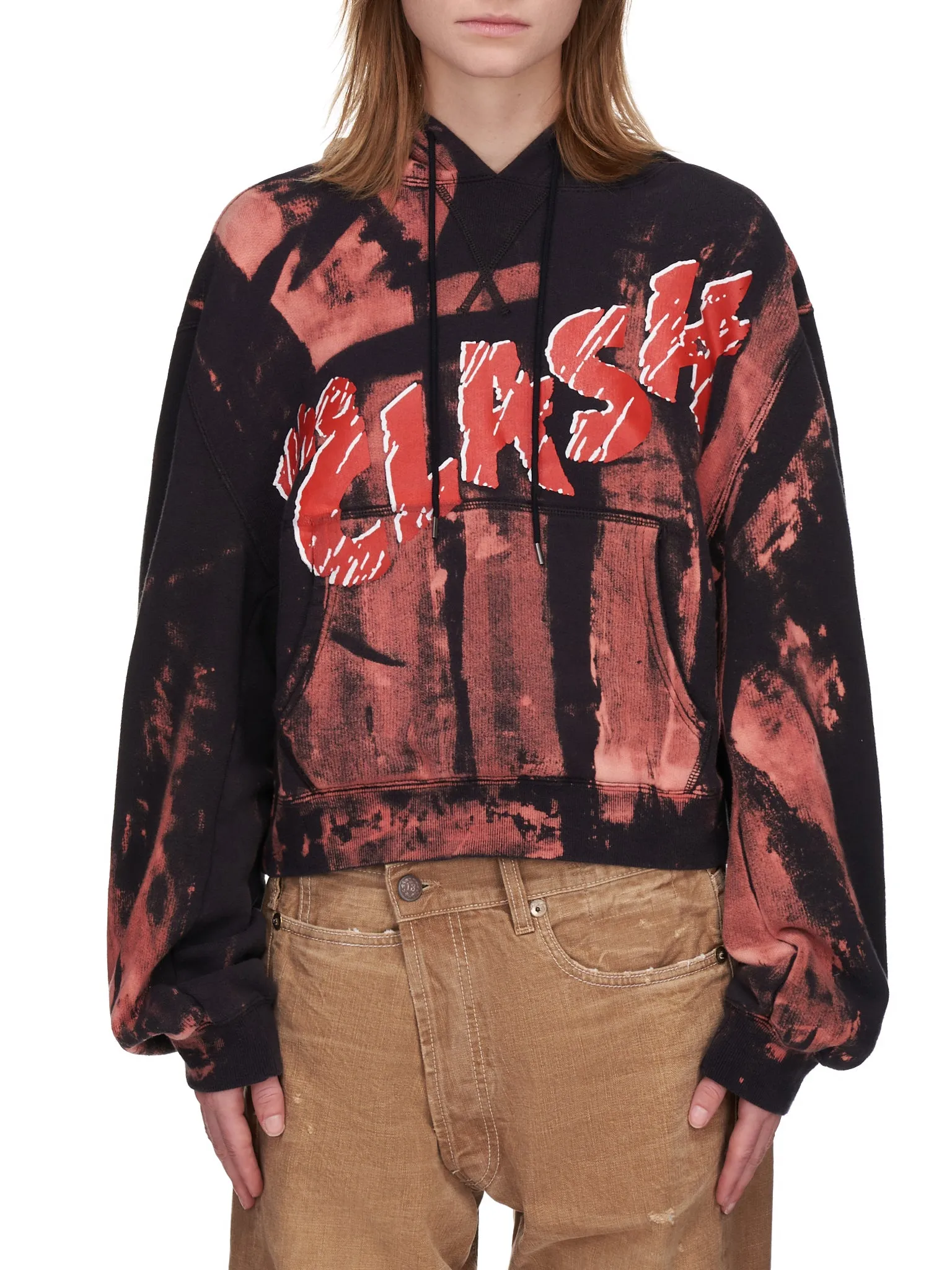 Clash Cropped Hoodie (R13W3622-BLEACHED-BLACK)