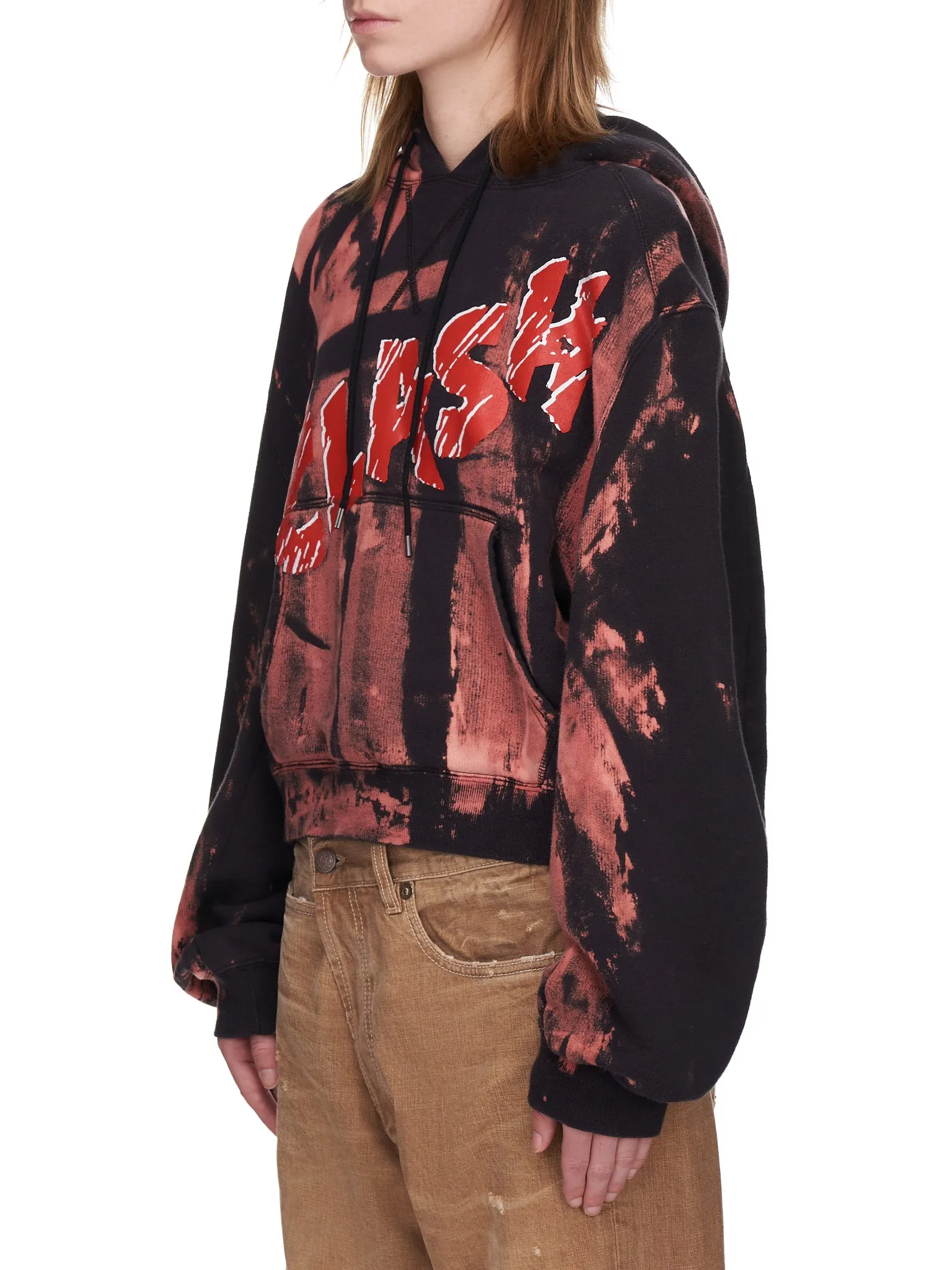 Clash Cropped Hoodie (R13W3622-BLEACHED-BLACK)