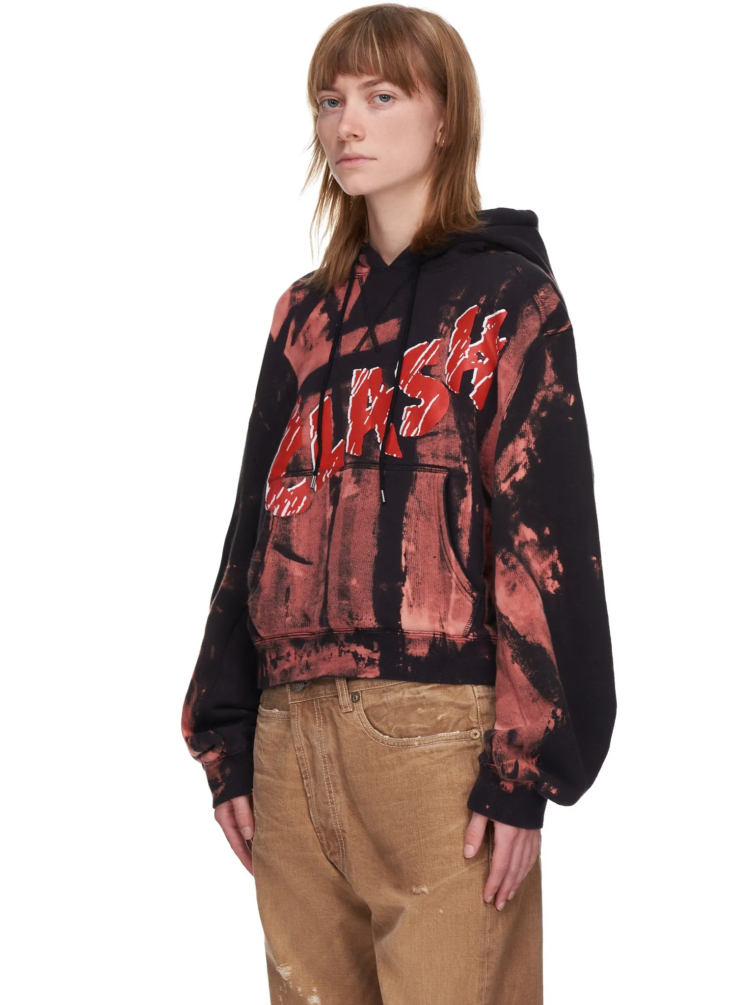 Clash Cropped Hoodie (R13W3622-BLEACHED-BLACK)