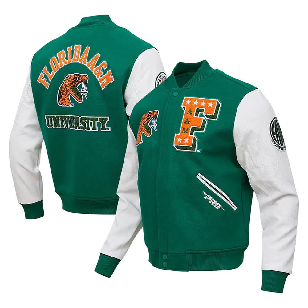 Classic Florida A&M Rattlers Varsity Green and White Jacket