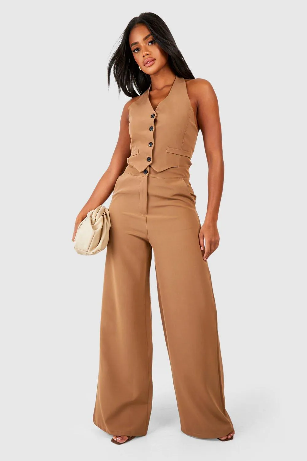 Contrast Button Tailored Vest Jumpsuit