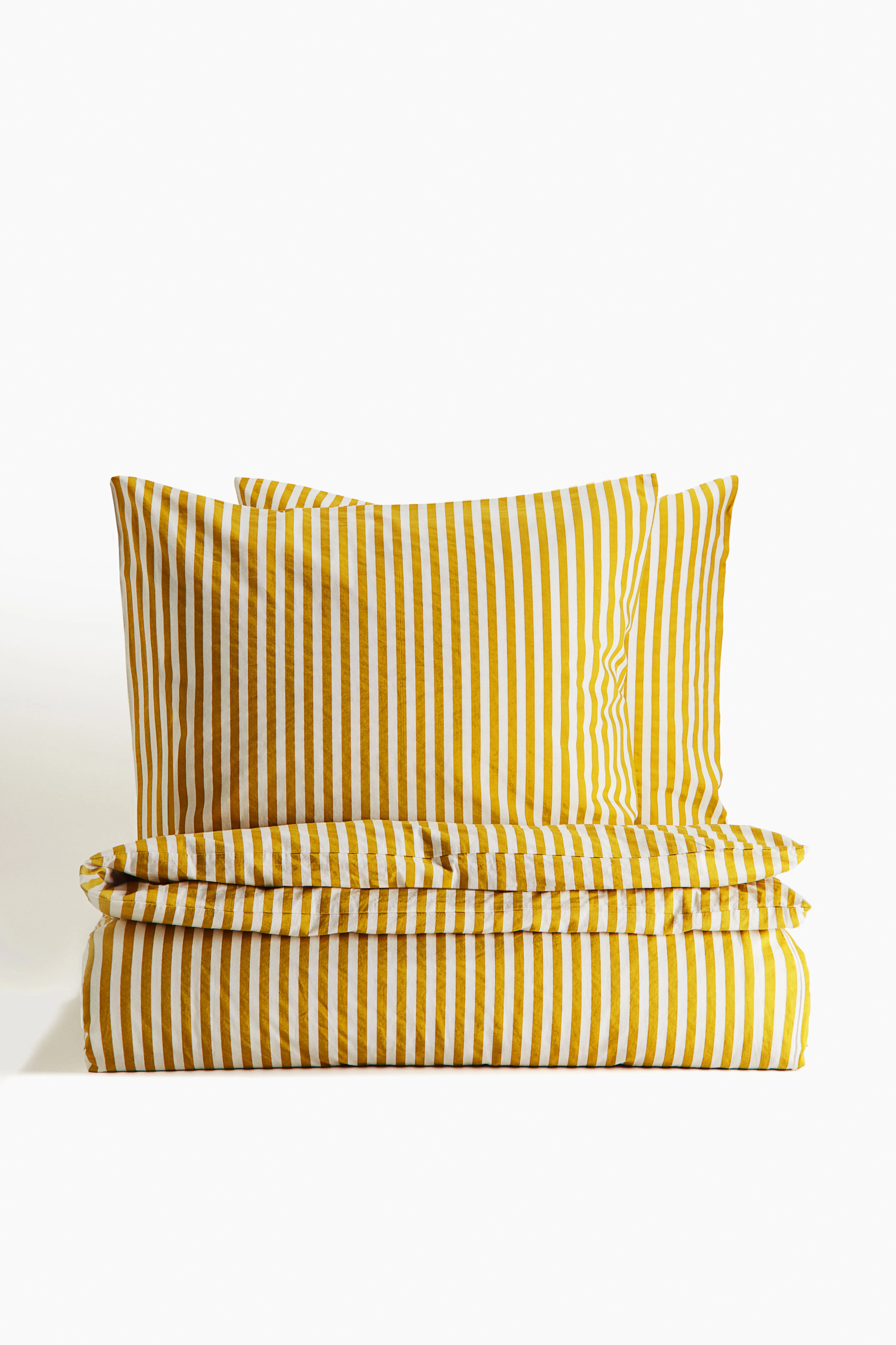 Cotton double/king duvet cover set - Dark yellow/White - Home All | H&M GB