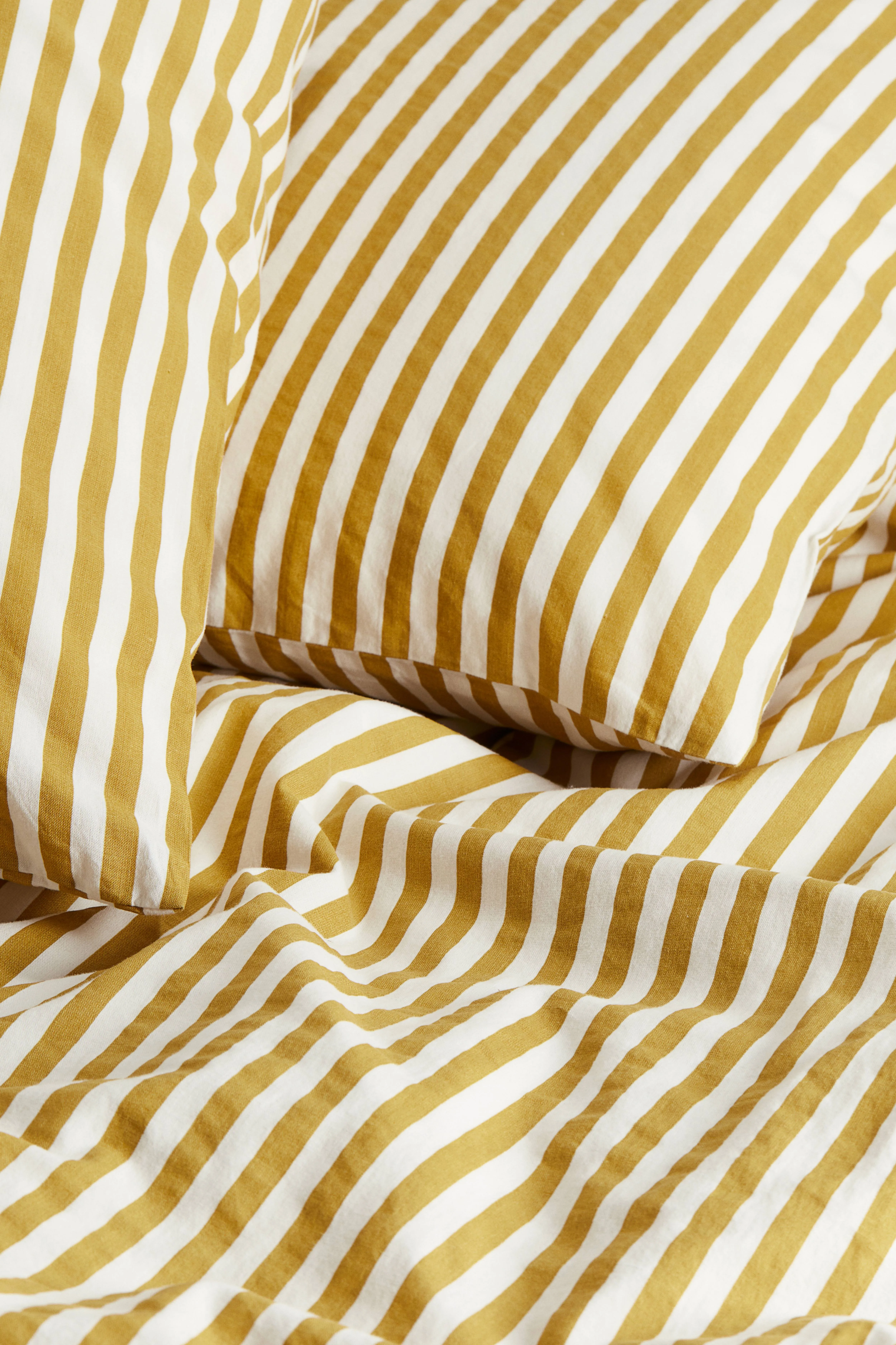 Cotton double/king duvet cover set - Dark yellow/White - Home All | H&M GB