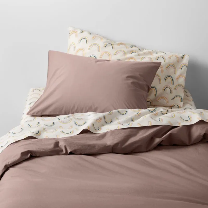 Crate&Barrel Cozy Cloud Moody Mauve Washed Organic Cotton Kids Twin Duvet Cover