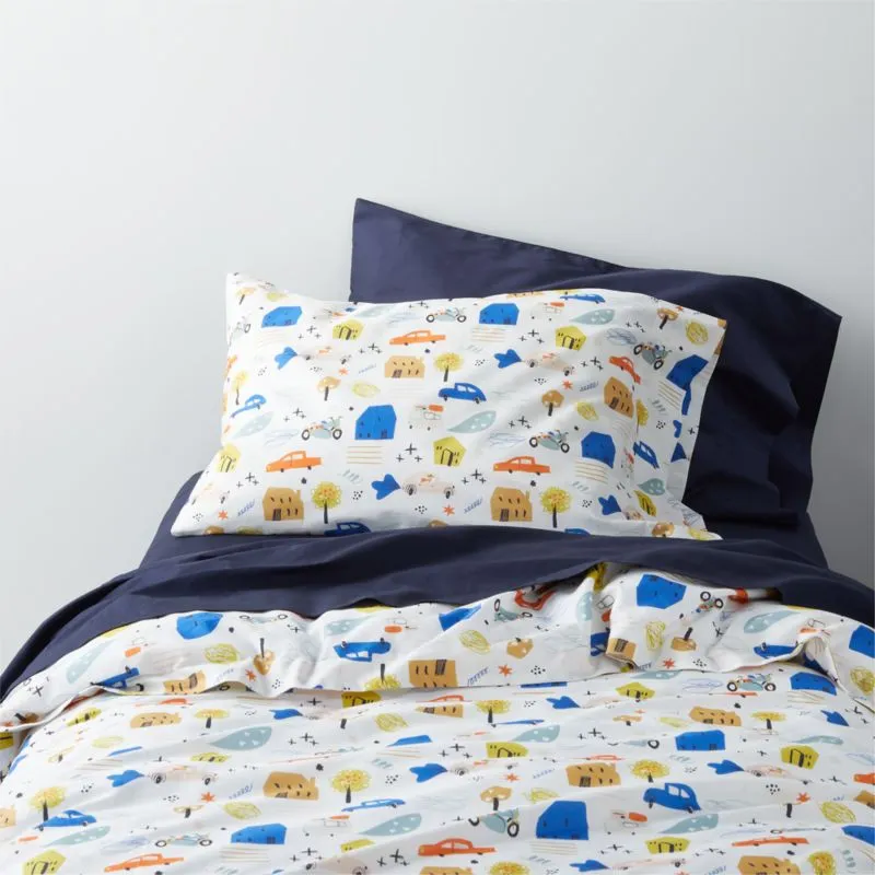 Crate&Barrel Zoom Zoom Organic Cotton Kids Car Pillowcase