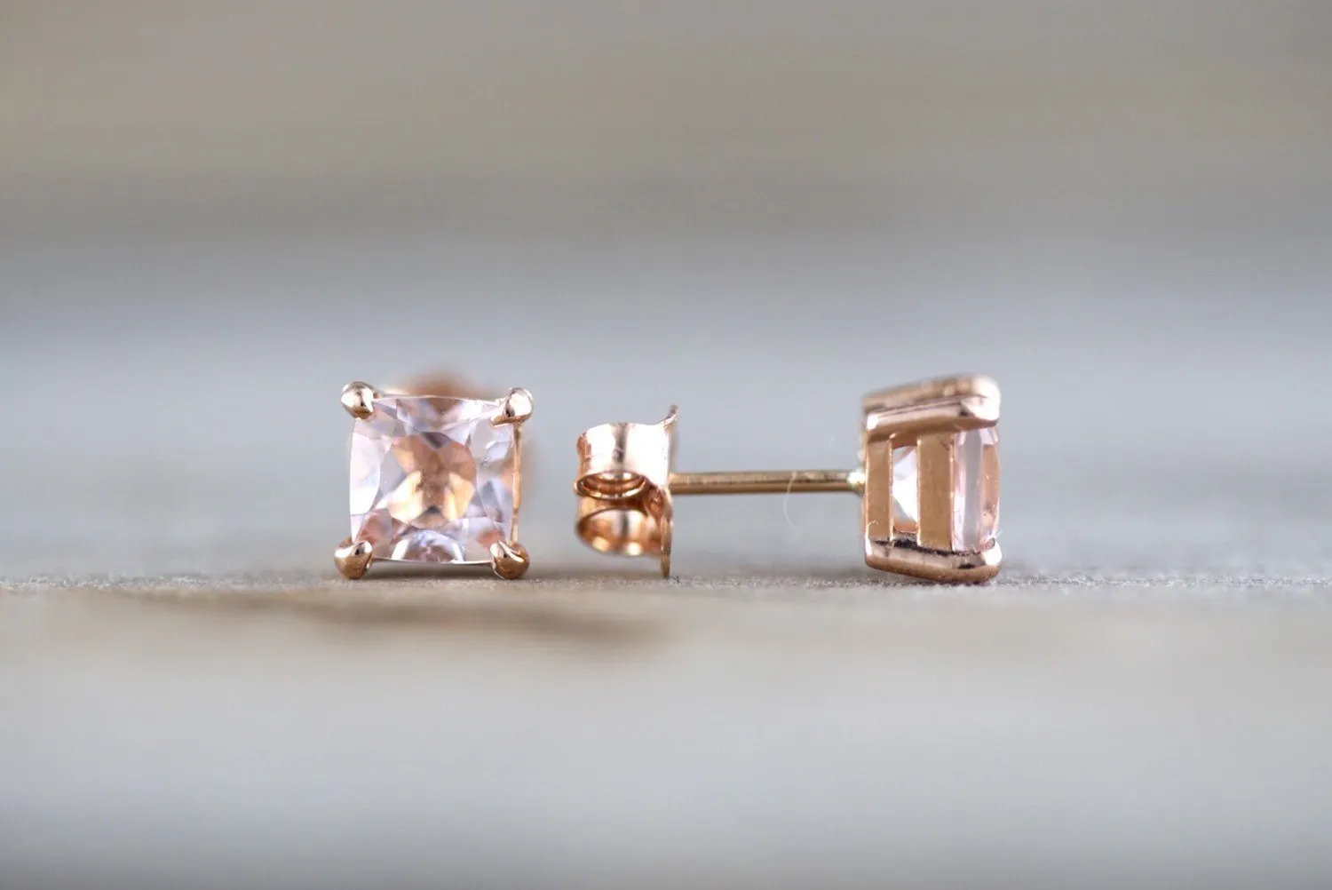 Cushion Morganite Studs 5mm