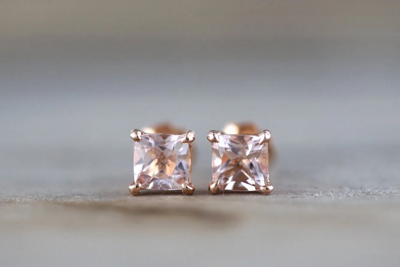 Cushion Morganite Studs 5mm