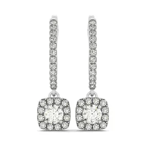 Cushion Shape Halo Style Diamond Drop Earrings in 14k White Gold (1/2 cttw)-rx44680