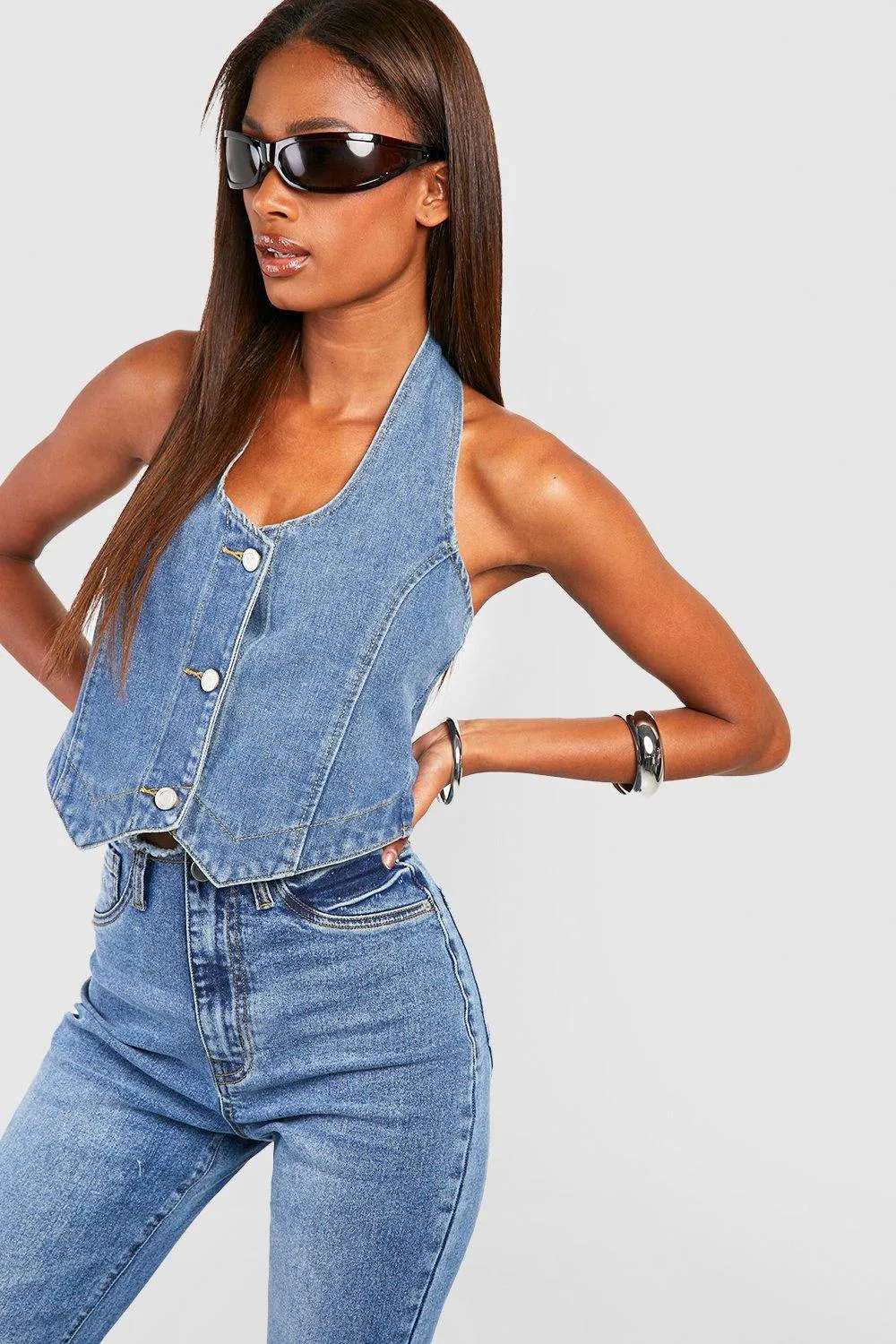 Denim Button Front Vest