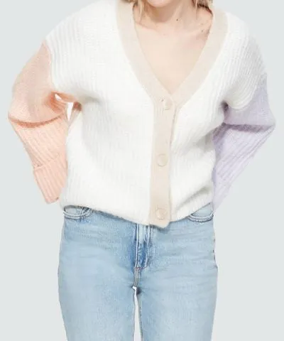 Dex Drop Shoulder Cardigan In Peach Purple Colorblock