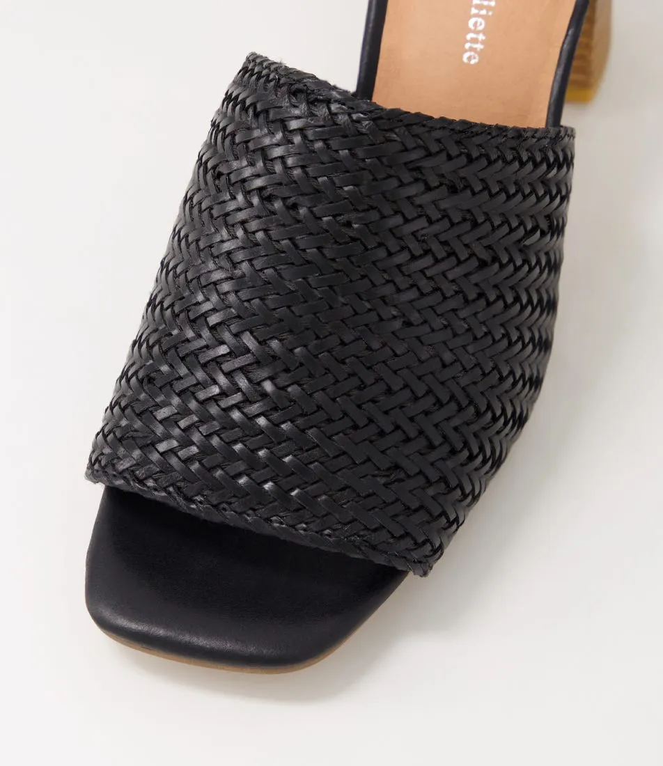 DJANGO & JULIETTE Paiton Black Natural Weave Mules