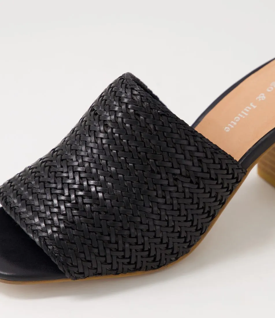 DJANGO & JULIETTE Paiton Black Natural Weave Mules