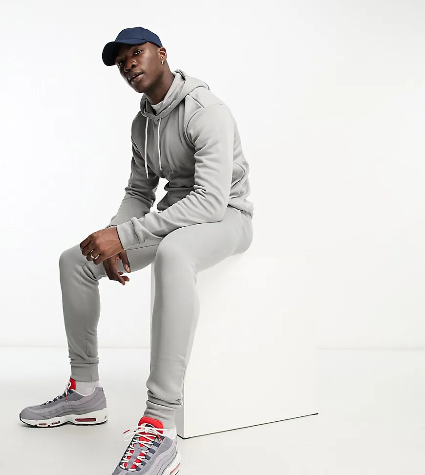 Don't Think Twice DTT Tall overhead hoodie & jogger tracksuit set in light grey