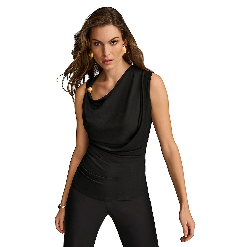 Donna Karan Ruched Gathered Sleeveless Hardware Top