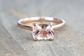 East West Cushion Morganite and Diamond Ring