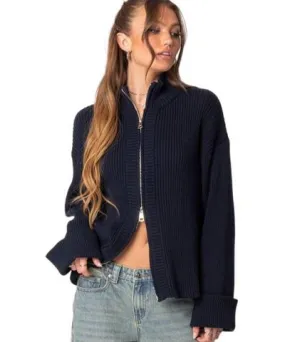 Edikted Women's Oversized zip up turtle neck cardigan