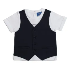 Fay Junior Baby White T-Shirt With Blue Vest