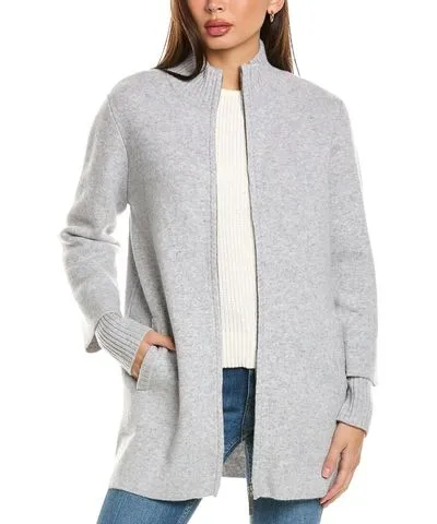 Forte Cashmere Doubleknit Zip Mock Wool & Cashmere-Blend Cardigan