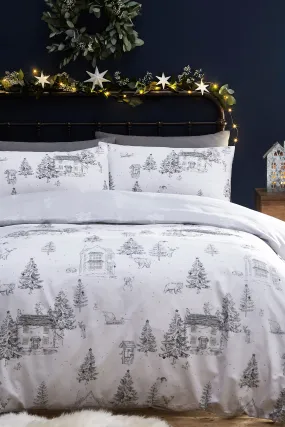 furn. Snow White Midwinter Toile Festive Reversible Duvet Cover and Pillowcase Set