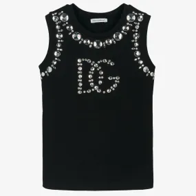 Girls Black Crystal Sleeveless Top