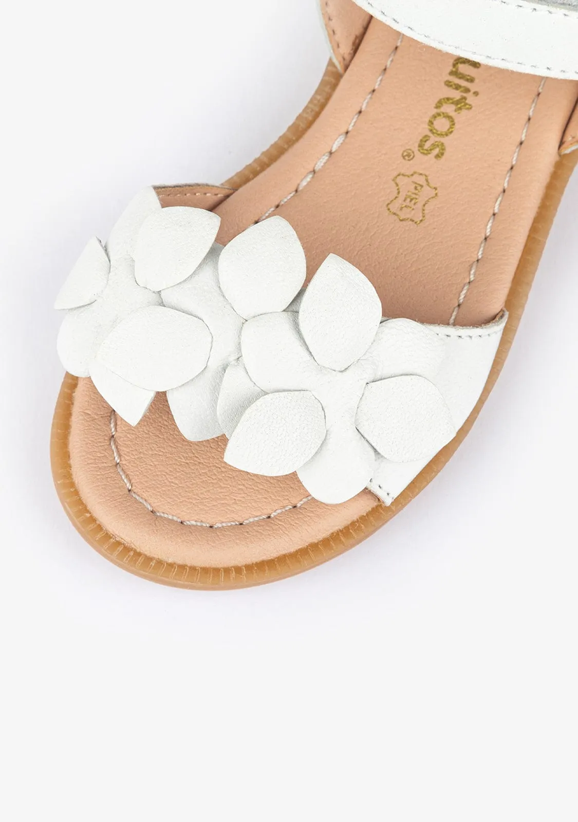 Girl's Flowers White Leather Sandals