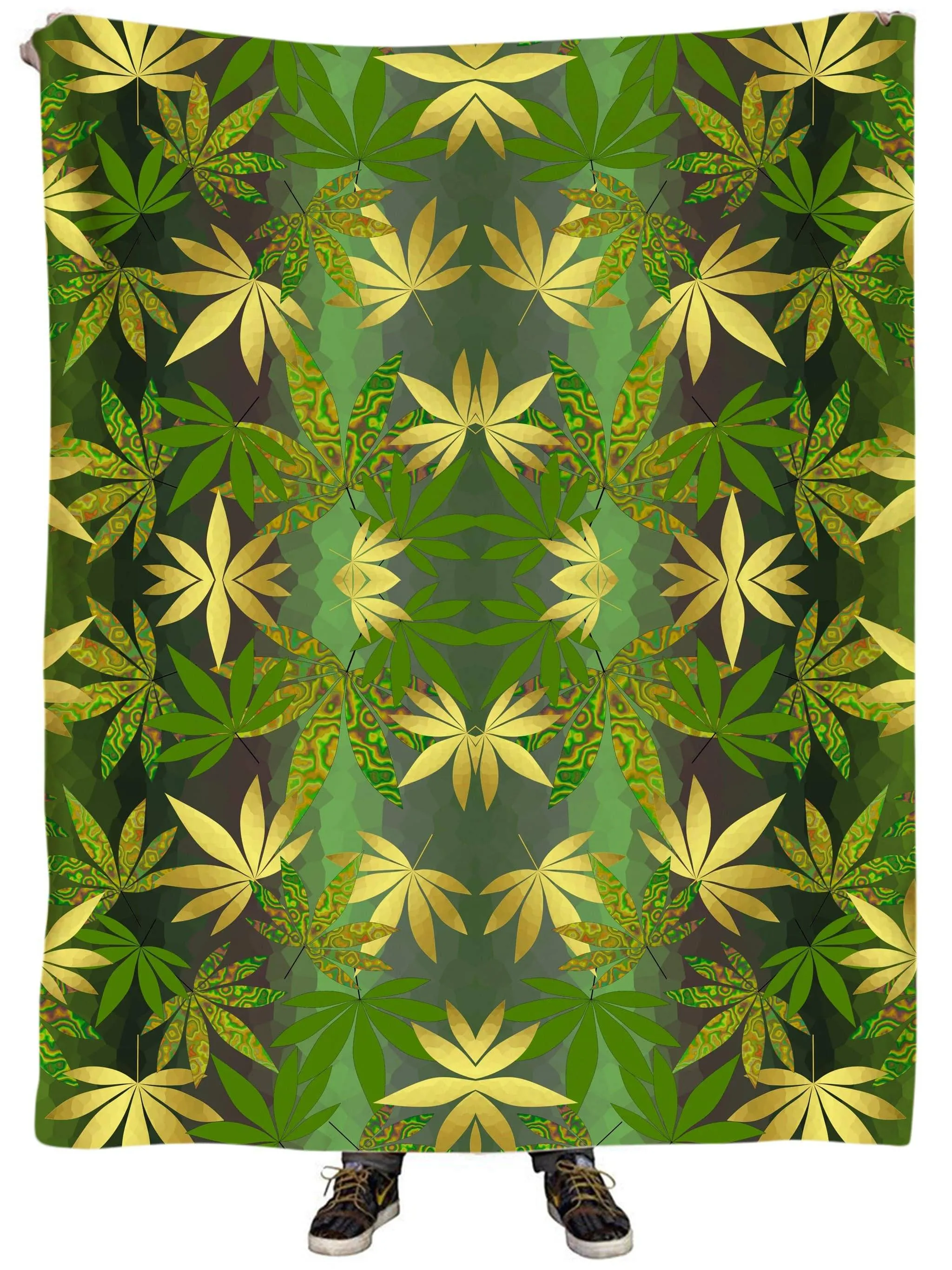 Gold Weed Leaves Plush Blanket